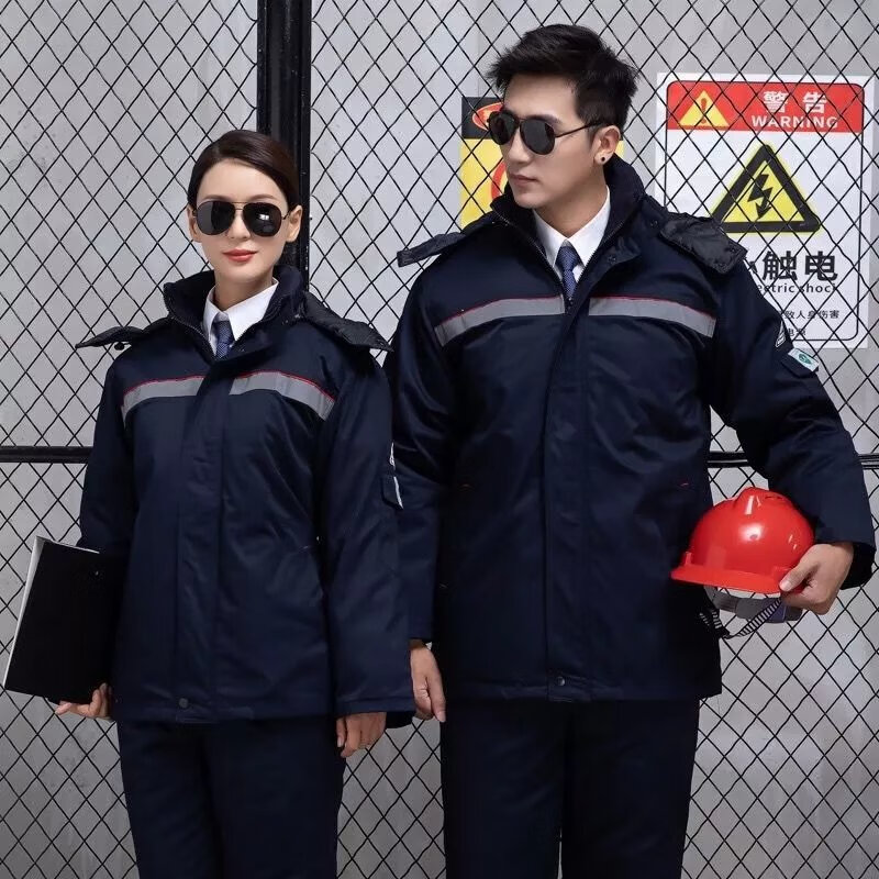 冬季工作服男中石油中石化加油站防寒保暖勞保3594 紅色.